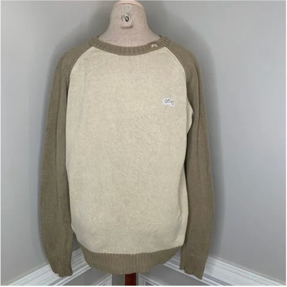 LRG Tan Color Block Crew Neck Long Sleeve Sweater Size Large
